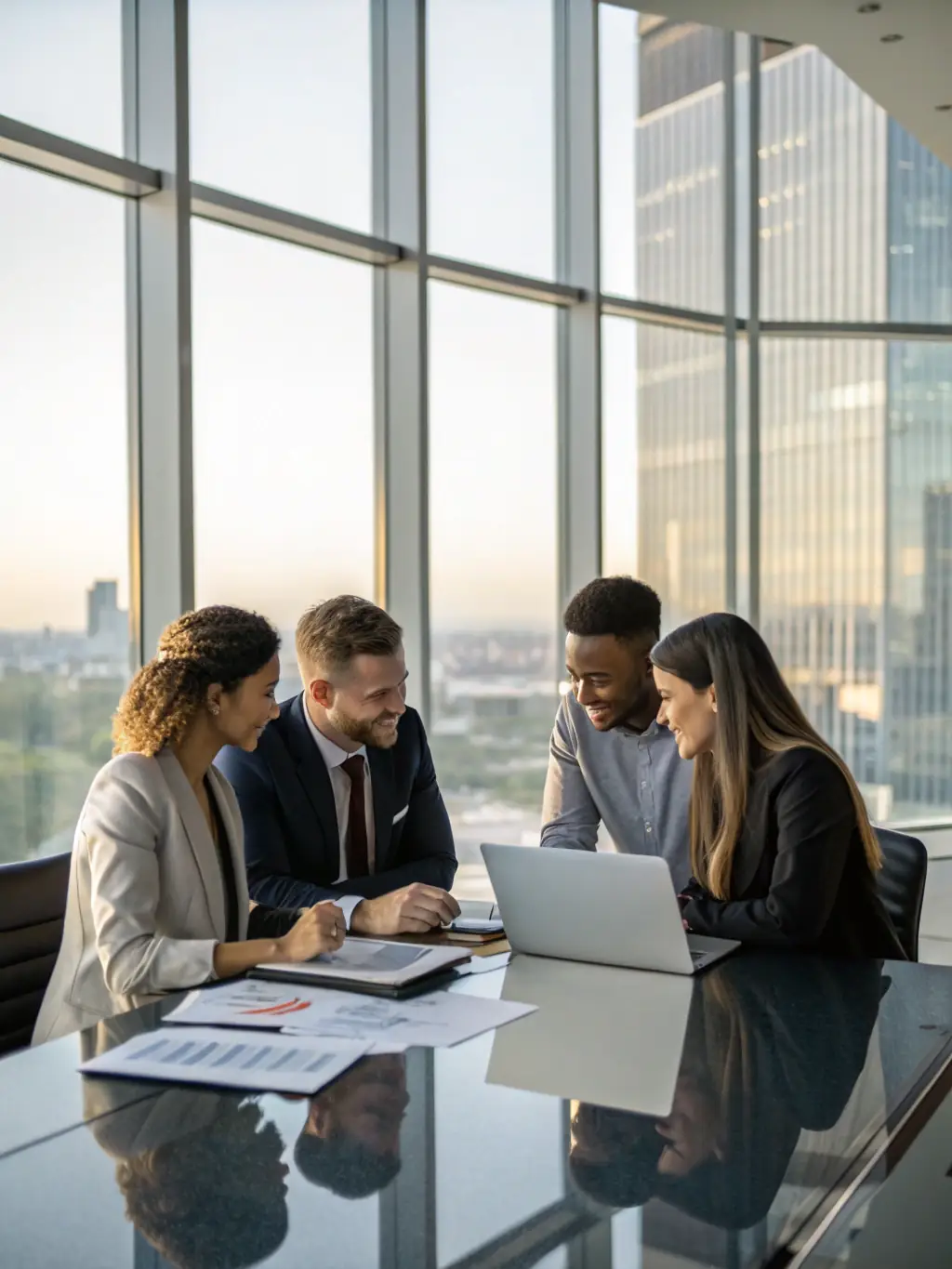 A diverse group of South African professionals collaborating on wealth management strategies, showcasing teamwork and expertise.